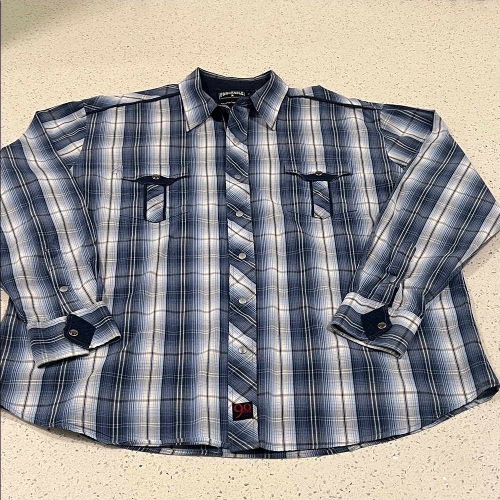 VTG PANHANDLE SLIM Pearl Snap Buttons Western Plaid Long Sleeved Shirt Size XL - Picture 10 of 13